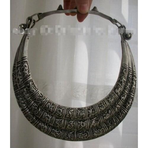 Vintage Exotic Chinese Handmade Miao Silver Necklace