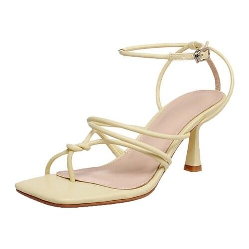 2020 Summer Open Toe Women Genuine Leather Sandals Med High Heel Womens Shoes Rubber Sole High Heel Womens Sandals Shoes