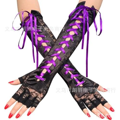2020 Fingerless Gloves Women Black Lace Gloves Goth Hollow Holes Sexy Punk Goth Ladies Disco Dance Costume Mesh Fishnet Rave