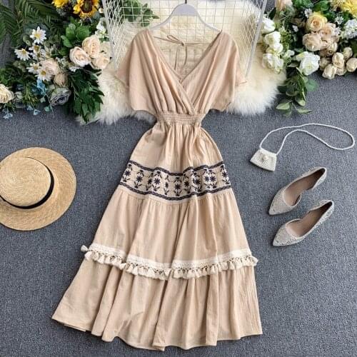 Bohemian Floral A-line Vestidos High Waist Tassel Embroidery Summer Dress Women 2020 Fashion Long Dresses