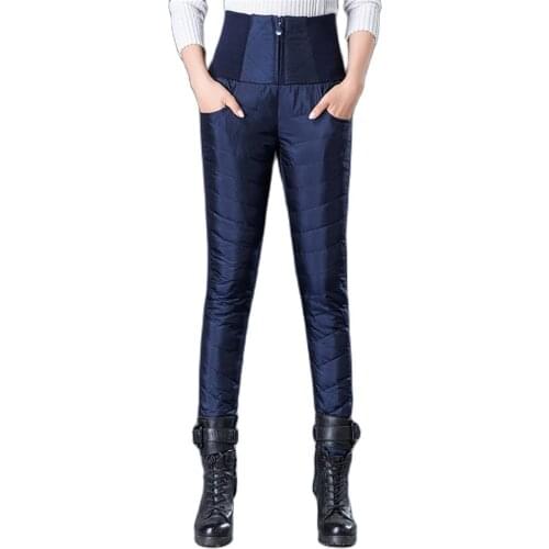 Winter Casual Women 90% White Duck Down Pants Thick Warm Slim Elastic High Waist Pencil Velvet Skinny Formal Female Trousers