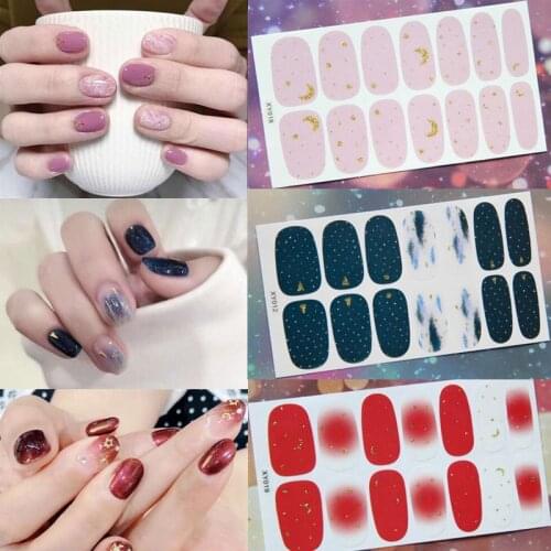 14tips/set Literary Starry Sky Wave Point Sparkling Moon Stars Cute Beauty Nail Sticker Nail Polish Film Adhesive Nail Art