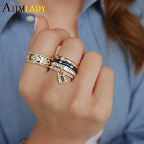 2021 Summer Fashion Classic Engraved CZ Evil Eye Gold Color Wide Engagement Band Rings For Women Party Gift Finger Jewelry