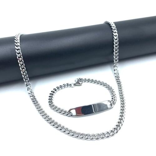 Fashion Chains Charm Stainless Steel Necklaces Geometric Bracelet Cuban Link Chains Men Silver Color Jewelry Gifts 6MM USENSET