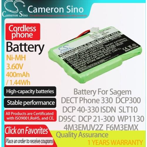 CameronSino Battery for Sagem DECT Phone 330 DCP 12-300 DCP 40-330 ISDN D95C SLT10 fits Telecom 4M3EMJZ Cordless phone Battery
