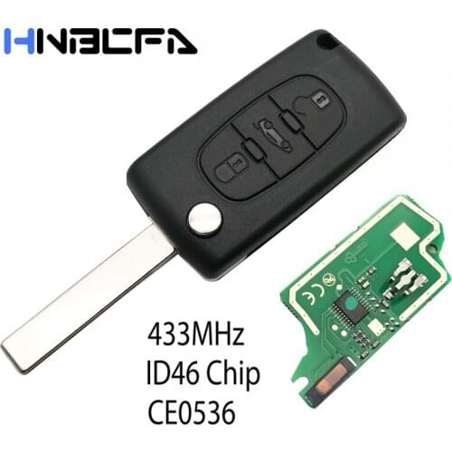 3 Buttons Complete Remote Car Flip Folding Key CE0536 For Peugeot 307 407 308 607 433MHz Electronic ID46 Chip VA2/HU83 Blade