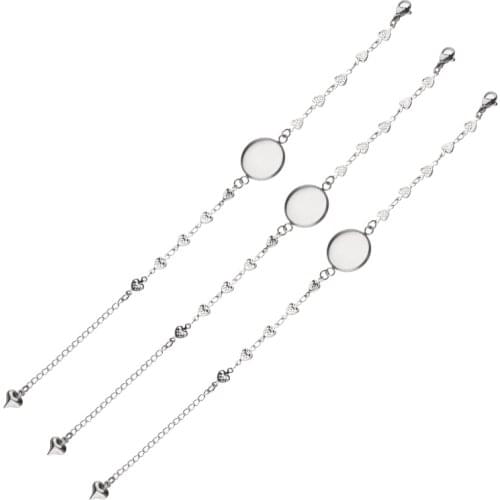 XINYAO 5pcs/lot Stainless Steel Peach Heart Polka Dot 21.5cm Length Bracelet With Gem Bottom Tray For DIY Jewelry Findings