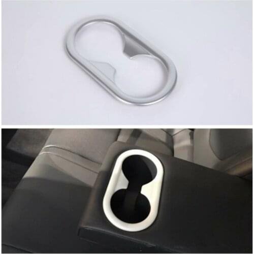 Silver/Carbon Fiber Style ABS Car Rear Seat Water Cup Holder Frame Cover Trim Fit For Hyundai ix35 2018-2020