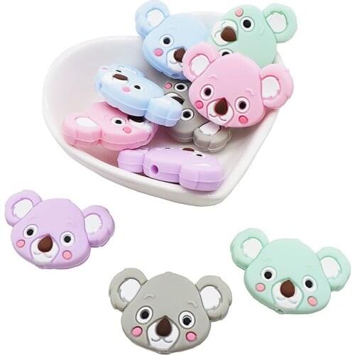 Chenkai 10PCS Silicone Koala Teether Beads DIY Animal Cartoon Baby Chewing Pacifier Dummy Sensory Jewelry Toy Making Beads