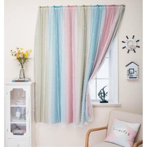 Bedroom Decoration Blackout Curtains one direction Window curtain Star tulle curtains Bunk Gradient Blue nirvana luxury