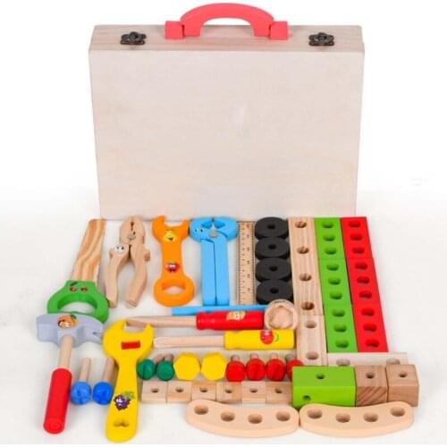 Children Wooden Toolbox Kit Simulation DIY Repair Tool Set Boys Play House Enlightenment Interactive Game Toy Kids Gift
