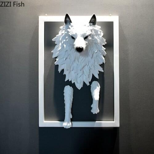 European Background Wall Decoration Resin Gray Wolf Three-dimensional Pendant Creative Animal Head Wall Ornament Home Decoration