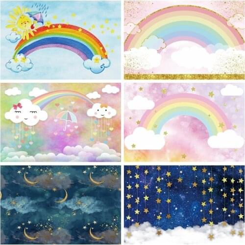 Yeele Photocall Baby Birthday Backdrop Dreamlike Rainbow Cloud Photography Party Decor Background Photographic For Photo Studio