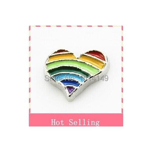Hot selling rainbow heart floating charm living glass floating memory locket