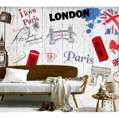 Custom vintage wall paper, painted wall of London elements for bar apartment wall waterproof papel de parede