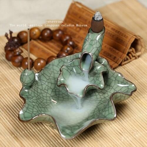 Exquistie Back flow backflow Longquan Celadon Porcelain Incense stove Burner Holder Censer Incense Sticks coils cones Furnace