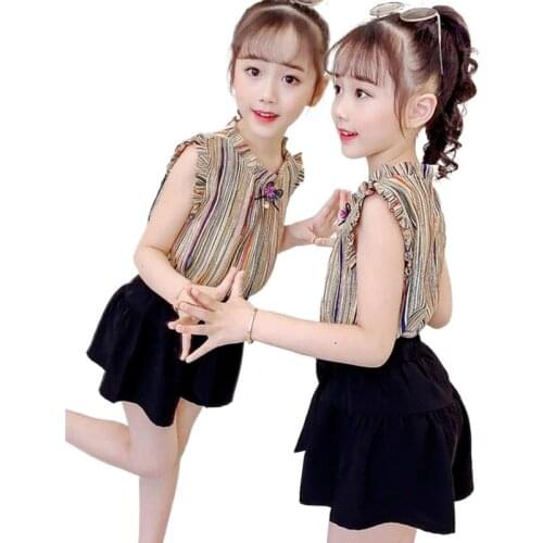 Childrens Clothing Set Summer Girl Striped Vest + Shorts Suit Leisure Tracksuit for Kids Girls Clothes 5 6 8 10 11 12 Years Old