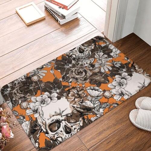SKULLS ORANGE Doormat Carpet Mat Rug Polyester Anti-slip Floor Decor Bath Bathroom Kitchen Living Room 40*60