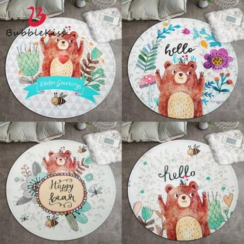 Bubble Kiss Cartoon Round Carpet Hand-Painted Bear Pattern Living Room Rug Modern Bedroom Decor Carpet Kids Room Baby Game Rug