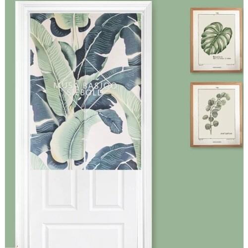 Green Plant Leaf Linen Door Curtain Study Bedroom Home Decor Tapestry Kitchen Curtain