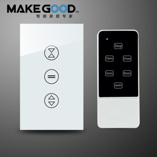 Makegood US Type Luxury Galss Panel Electric Touch Curtain Wall Switch with Backlight indicator+Remote Control