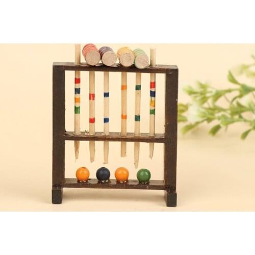 1/12 Scale Dollhouse Miniature Wooden Croquet Game Set Garden Sports Decoration Children Kids Toy