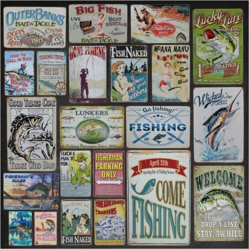 Gone Fishing/Fisherman Parking Only Retro Shabby Chic Tin Sign Metal Plate Plaque Wall Poster For Bar Pub Home Decor