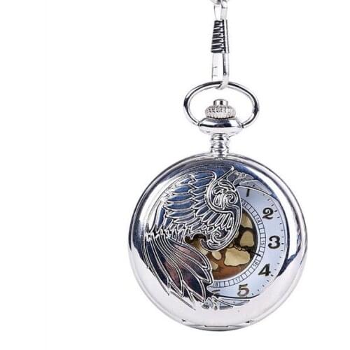 Fashion Phoenix Wing Hollow Silver Case Men and women watch gift pocket watch PPO5688