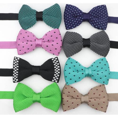 Men Neck Ties Tuxedo Knitted Bowtie Solid Color Bow Tie Thick Single Deck Layer Pre Tied Adjustable Knitting Casual Dot Ties