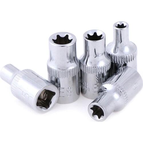 5pcs E-Socket Sockets 1/4 Inch(6.3mm) Torx Star Bit Female E-Socket Set Socket Nuts Set E4,E5, E6,E7, E8 Length:28mm
