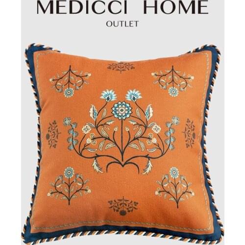 Medicci Home American Pastoral Style Throw Pillow Cover Heavy Canvas Orange Luxury Retro Cushion Case Living Room Sofa Bedside