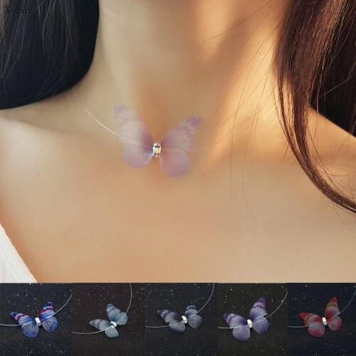 New simple transparent fish line invisible necklace Creative butterfly alloy diamond fashion street beat clavicle chain