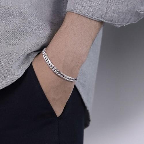 New Silver Bracelet Mens Trendy Simple Light Luxury Simple And Generous Hip-hop Punk Single Design Tank Chain Jewelry Accessory