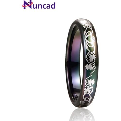 Nuncad 4mm Black Four-leaf Clover Inoxidable Tungsten Carbide Ring Engrave Flower Engagement Couple Rings Good Quality