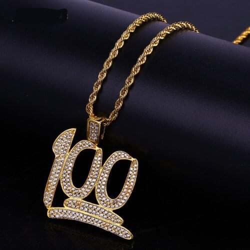 1 Gold Color Plated 100 Points Micro Pave Cubic Zircon Necklaces&Pendant Chain Length Hip Hop Rock Necklace Jewelry Collar