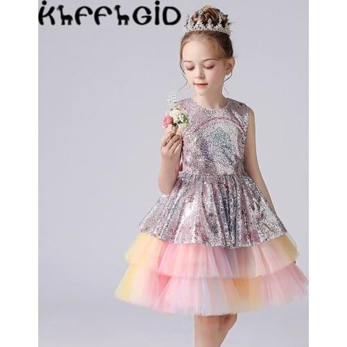 Girls princess dress dress flower girl wedding dress 2021 new childrens performance show host fluffy dress summer foreign trade