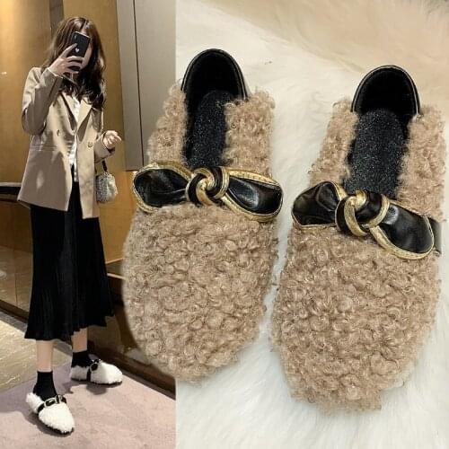 Plush Shoes Womens Winter Plus Velvet Wear One-step Casual Womens Shoes 2021 New Flat Cotton Shoes Fashion Peas Shoes
