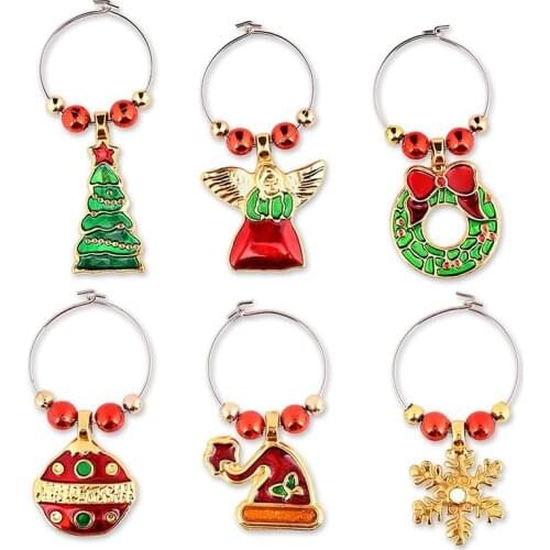 Wine Glass Charms Set of 6 Cocktail Markers Tags Champagne Glasses Christmas Decorations