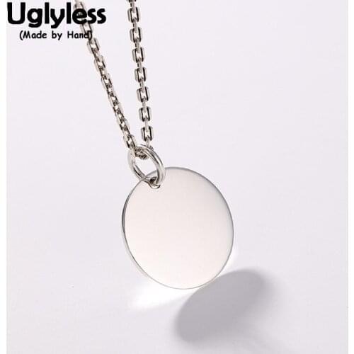 Uglyless 100% Real Solid 999 Pure Silver Medal Pendant Necklaces no Chains Glossy Round Pendants Simple Handmade Fine Jewelry