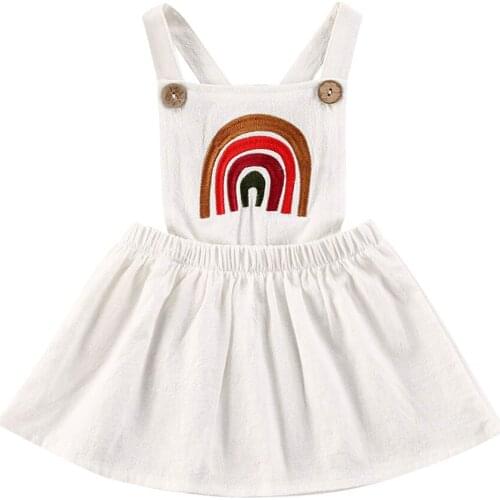 Pudcoco Newborn Baby Girl Clothes Sleeveless Rainbow Print Strap Backless Cotton Dress Summer Girl Sundress