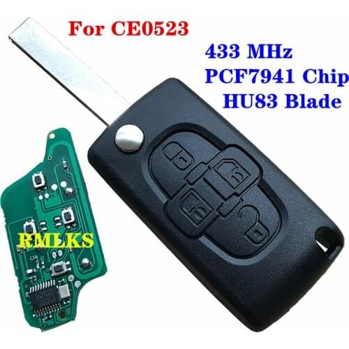 ASK FSK 433Mhz Flip Floding Remote Key Fob Control For Peugeot 1007 For Citroen C8 VA2 HU83 Blade CE0523 433MHz PCF7941 Chip