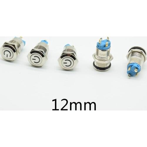 12mm 12V 24V 220V Self-locking self Latching push button switch locked flat head fixed Push waterproof LED metal switch logo