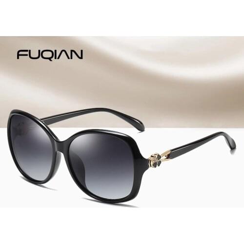 FUQIAN New Big Square Polarized Male Sunglasses Brand Design Four-leaf Clover Sun Glasses Women High Quality Driving Eyewear