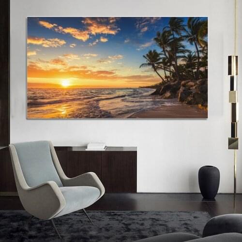 Modern Nature Landscape Posters and Prints Canvas Painting Sky Sunrise Seascape Painting Wall Art Pictures for Living Room Decor