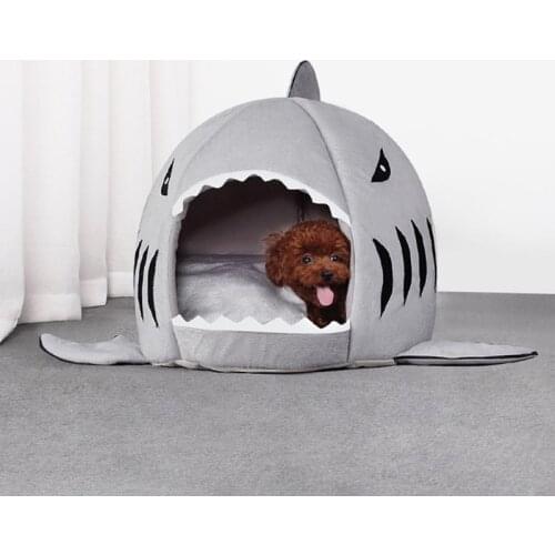 Warm Pet Animals Bed High Quality Cotton Nest Cushion Shark for Large Dogs Tent Sleeping Bag Product Items with Waterproof Mat
