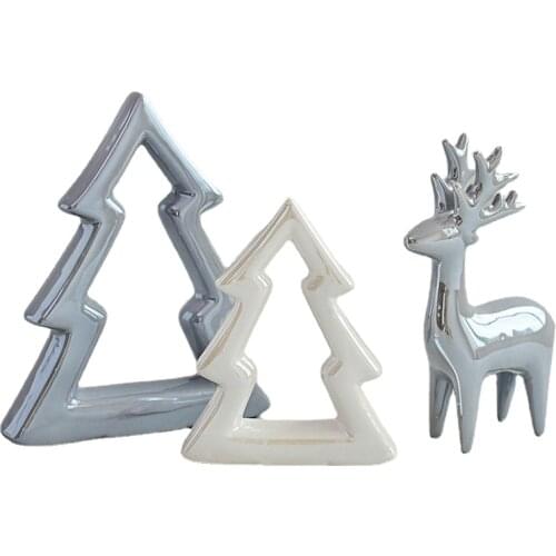 Living Room Decoration Pearl Shining Ceramic Festival Decoration Xmas Reindeer Fir Tree Desktop Elegant Statue New Year Gift