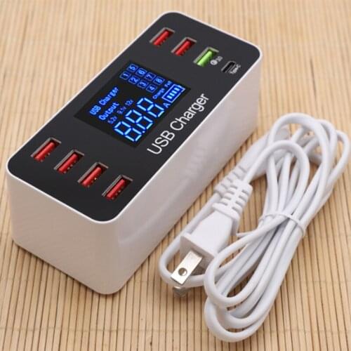 QC3.0 USB HUB 8 Multi-Port USB Adapter Splitter Desktop fast Charger Smart Quick Charging Expander with LCD display type-c portL
