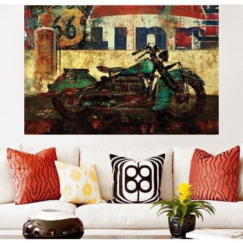 HD Print Vintage Color Car Motorcycle Street Art Graffiti Abstract Oil Painting on Canvas Poster Wall Picture for Living Room