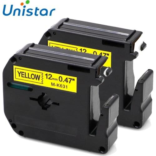 UNISTAR 2PCS Compatible Brother M Tapes M-K631 MK631 MK 631 Black on Yellow 12mm Label Ribbons for Brother Ptouch Printer 12mm