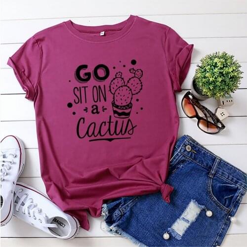 Summer Tops for Women T-shirt Harajuku Cactus Letter Print T-shirt Aesthetic Women Clothing Oversized Tshirt Kawaii Clothes 5XL